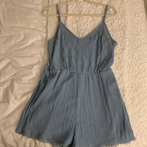 Blue Lace Top Romper